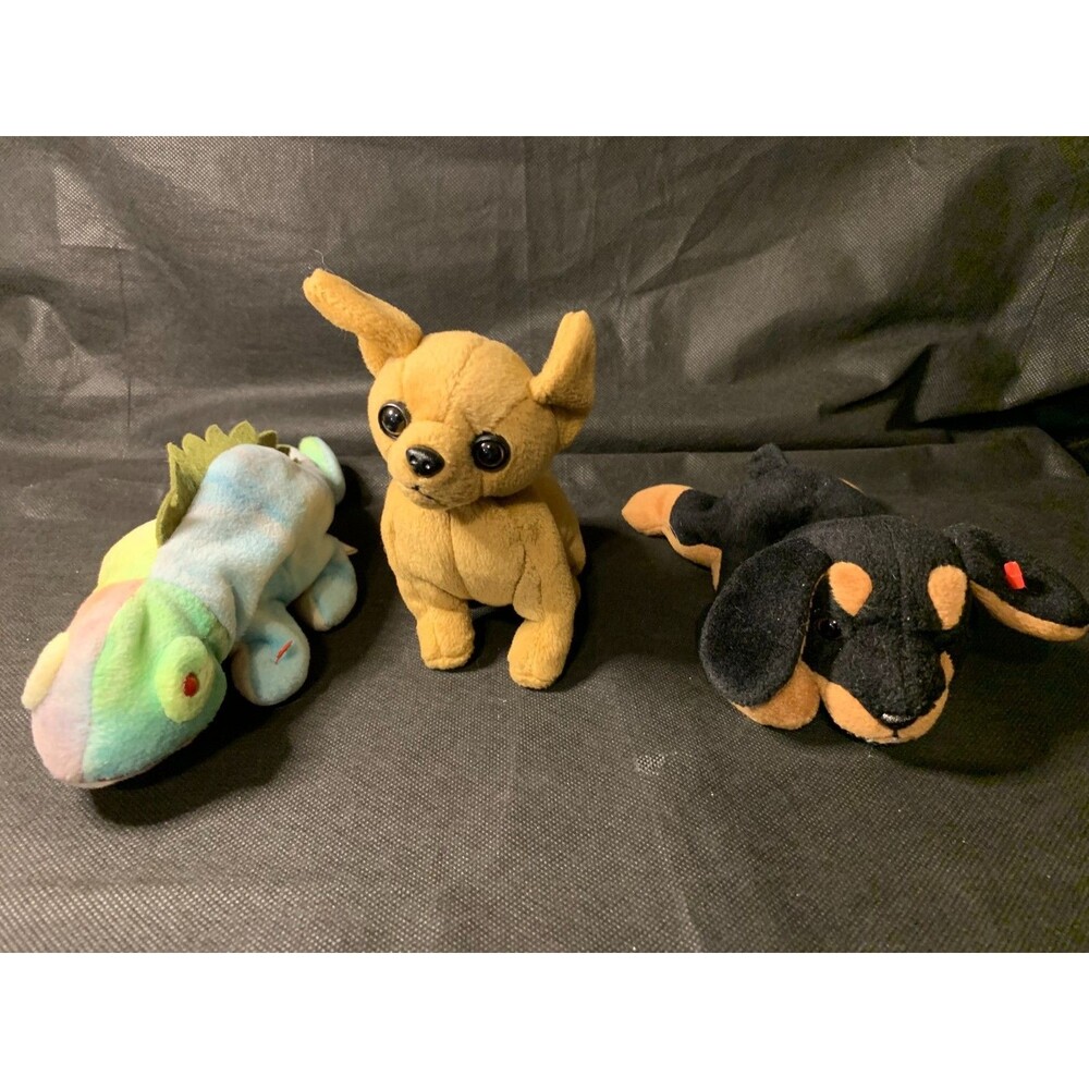 3 Ty Beanie Babies Plush Tiny, Doby & Iggy